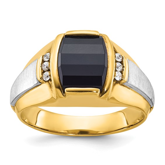 IB Goodman 14k Two-tone Mens Satin Barrel Onyx and 1/10 carat Diamond Complete Ring