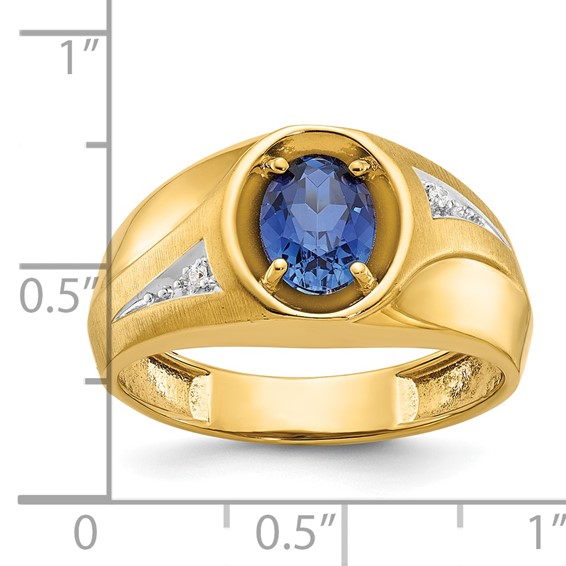 IB Goodman 14k Mens Oval Lab Created Sapphire and Diamond Satin Complete Ring