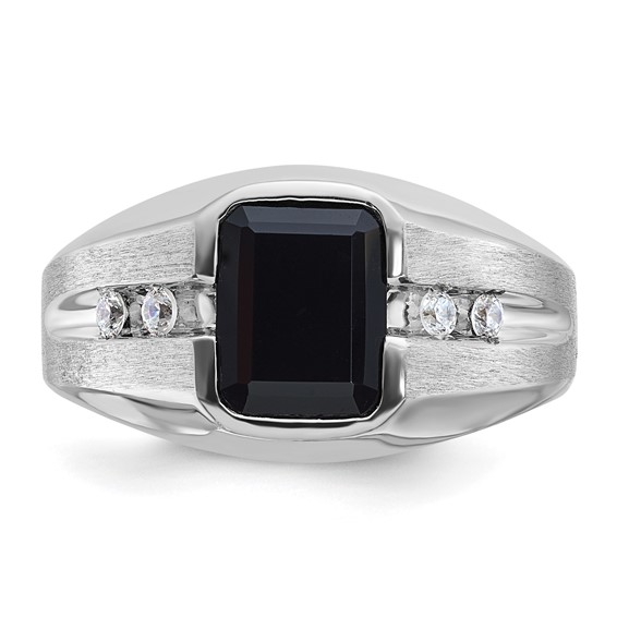 IBGoodman 14k White Gold Men's Polished and Satin Onyx and 1/8 Carat AA Quality Diamond Ring