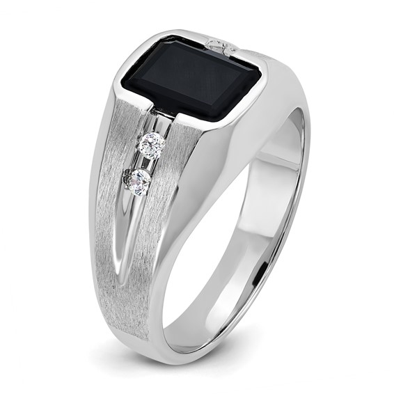 IBGoodman 14k White Gold Men's Polished and Satin Onyx and 1/8 Carat AA Quality Diamond Ring