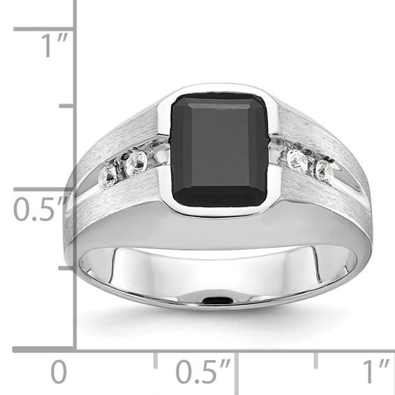 IBGoodman 14k White Gold Men's Polished and Satin Onyx and 1/8 Carat AA Quality Diamond Ring