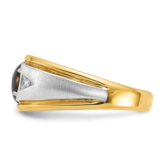IB Goodman 14k Two-tone Mens Polished Satin and Grooved Oval Gemstone and Diamond Ring Mounting