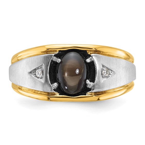 IB Goodman 14k Two-tone Mens Polished Satin and Grooved Oval Gemstone and Diamond Ring Mounting