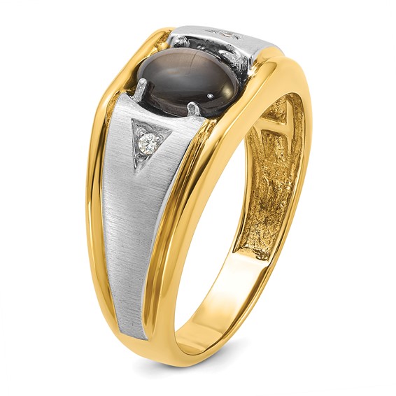 IB Goodman 14k Two-tone Mens Polished Satin and Grooved Oval Gemstone and Diamond Ring Mounting