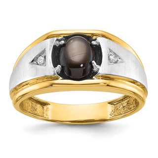 IB Goodman 14k Two-tone Mens Polished Satin and Grooved Oval Gemstone and Diamond Ring Mounting