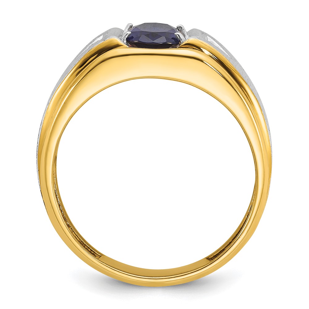 IBGoodman 14k Two-tone Men's Polished Satin and Grooved Lab Created Sapphire and AA Quality Diamond Ring (B57897-4YWCS/AA)
