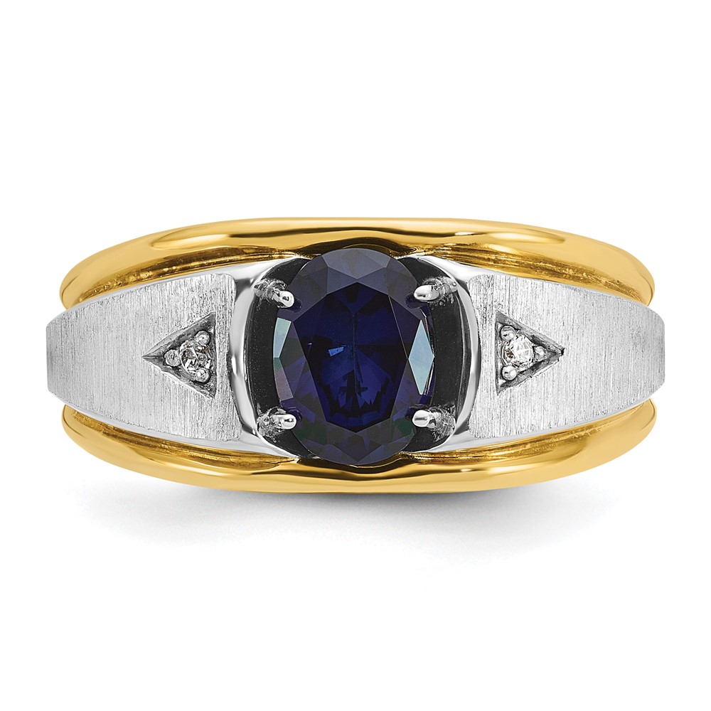 IBGoodman 14k Two-tone Men's Polished Satin and Grooved Lab Created Sapphire and AA Quality Diamond Ring (B57897-4YWCS/AA)