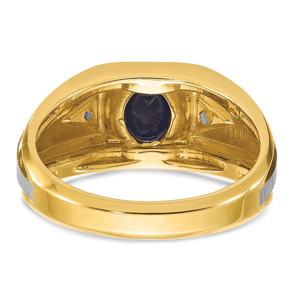 IBGoodman 14k Two-tone Men's Polished Satin and Grooved Lab Created Sapphire and AA Quality Diamond Ring (B57897-4YWCS/AA)