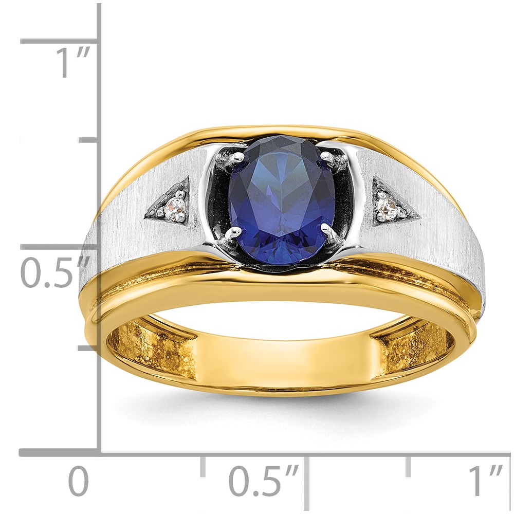 IBGoodman 14k Two-tone Men's Polished Satin and Grooved Lab Created Sapphire and AA Quality Diamond Ring (B57897-4YWCS/AA)