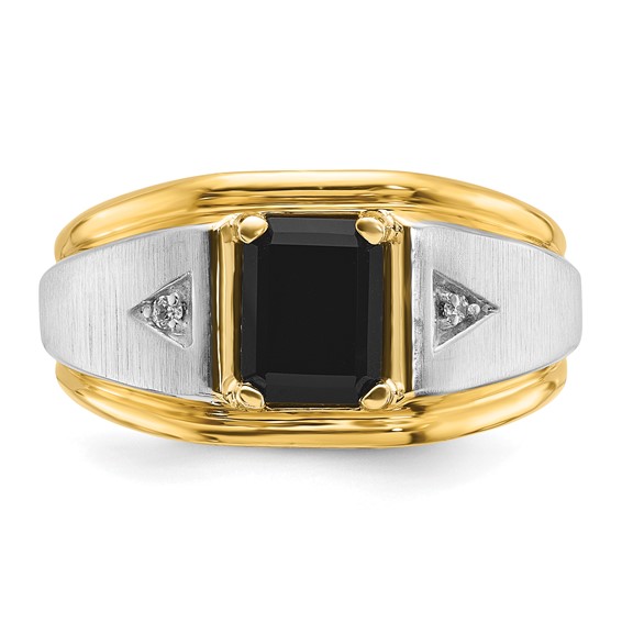 10k Two-tone IBGoodman Men's Satin Onyx and Diamond Complete Ring