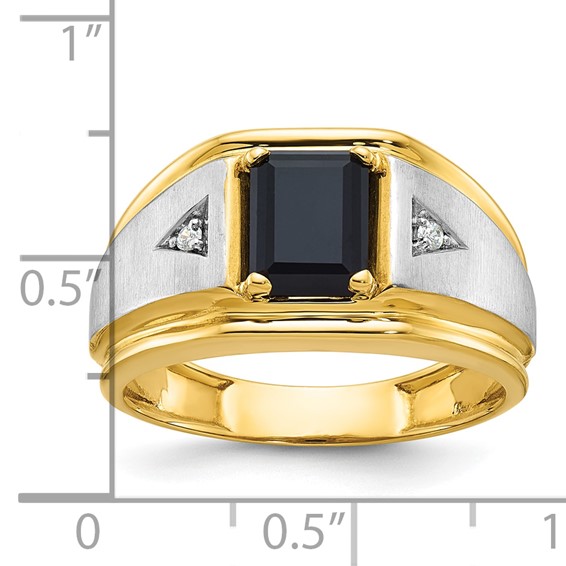 IB Goodman 14k Two-tone Mens Satin Octagon Onyx and Diamond Complete Ring