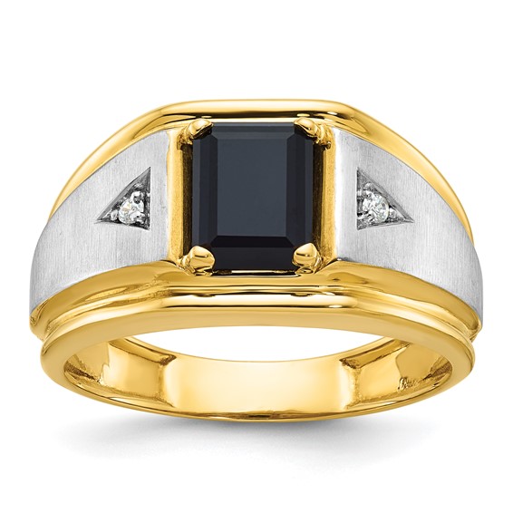 IB Goodman 14k Two-tone Mens Satin Octagon Onyx and Diamond Complete Ring