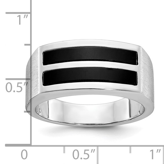IB Goodman 14k White Gold Mens Polished and Satin 2-Row Onyx Ring