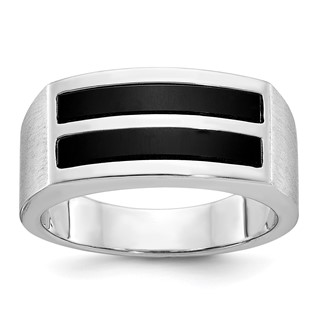 IB Goodman 14k White Gold Mens Polished and Satin 2-Row Onyx Ring