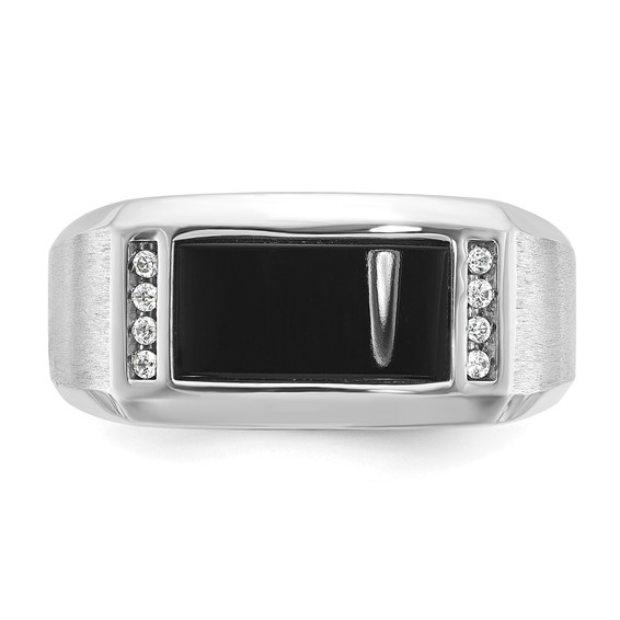 IB Goodman 14k White Gold Mens Satin Rectangle Onyx and 1/15 carat Diamond Complete Ring