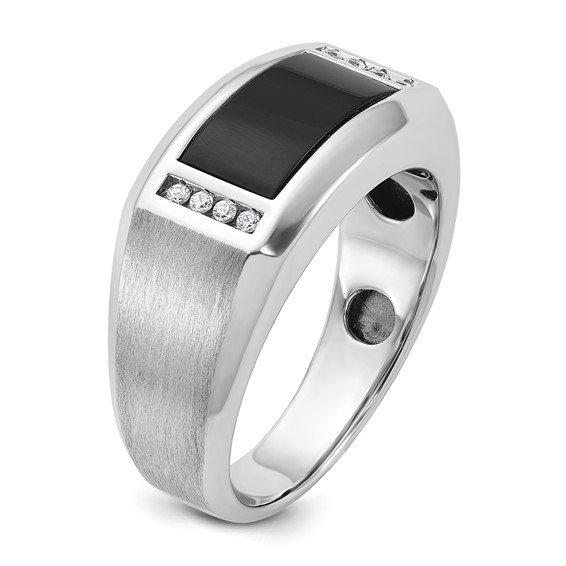 IB Goodman 14k White Gold Mens Satin Rectangle Onyx and 1/15 carat Diamond Complete Ring