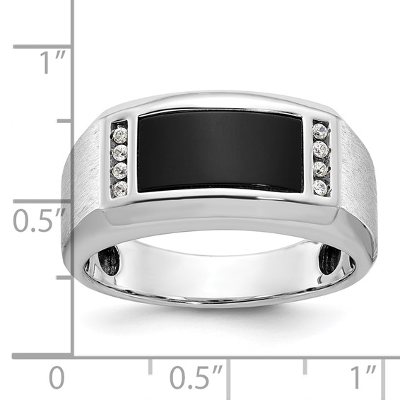 IB Goodman 14k White Gold Mens Satin Rectangle Onyx and 1/15 carat Diamond Complete Ring