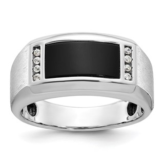 IB Goodman 14k White Gold Mens Satin Rectangle Onyx and 1/15 carat Diamond Complete Ring