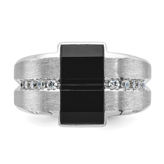 Men's SS Onyx and .15ct tw Diamond Accent Ring with Satin Finish