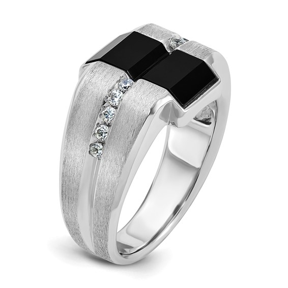 Men's SS Onyx and .15ct tw Diamond Accent Ring with Satin Finish