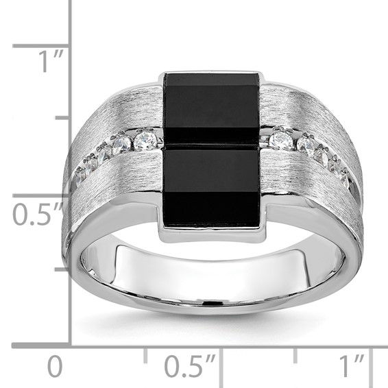 IB Goodman 14k White Gold Mens Satin Rectangle Onyx and 1/6 carat Diamond Complete Ring