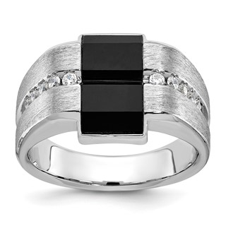 Men's SS Onyx and .15ct tw Diamond Accent Ring with Satin Finish
