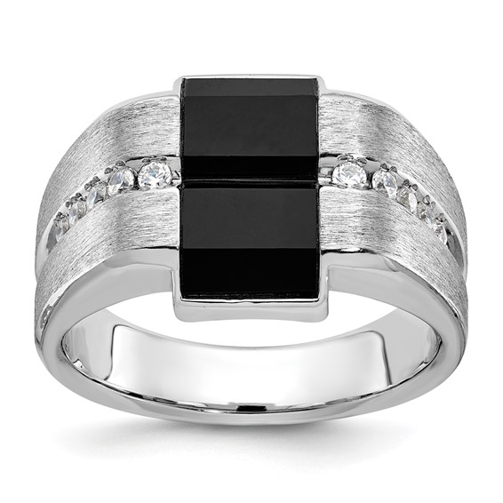 Men's SS Onyx and .15ct tw Diamond Accent Ring with Satin Finish