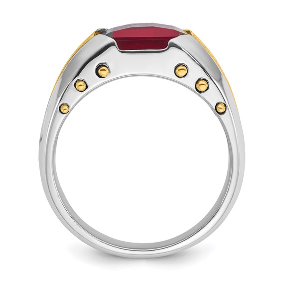 IB Goodman 14k Two-tone Mens Barrel Lab Created Garnet Complete Ring