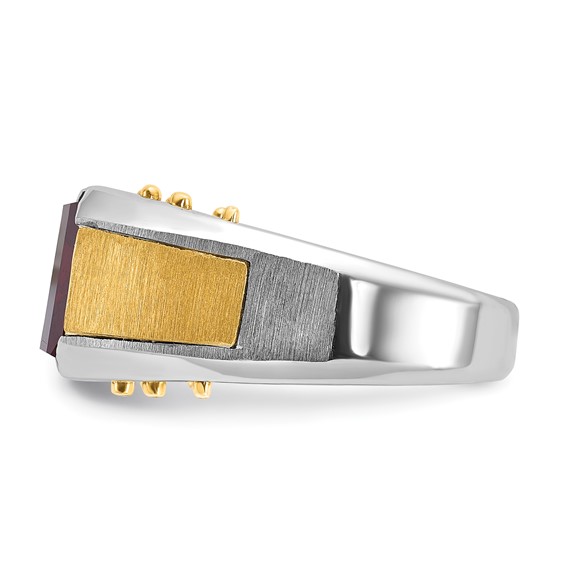 IB Goodman 14k Two-tone Mens Barrel Lab Created Garnet Complete Ring