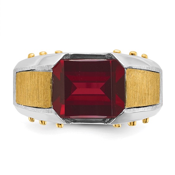 IB Goodman 14k Two-tone Mens Barrel Lab Created Garnet Complete Ring