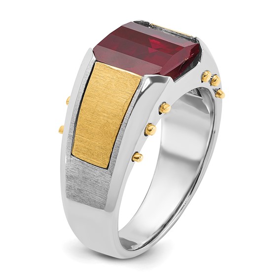 IB Goodman 14k Two-tone Mens Barrel Lab Created Garnet Complete Ring