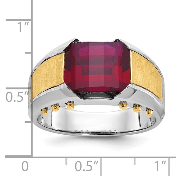 IB Goodman 14k Two-tone Mens Barrel Lab Created Garnet Complete Ring