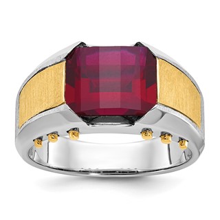 IB Goodman 14k Two-tone Mens Barrel Lab Created Garnet Complete Ring