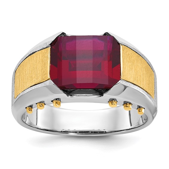 IB Goodman 14k Two-tone Mens Barrel Lab Created Garnet Complete Ring