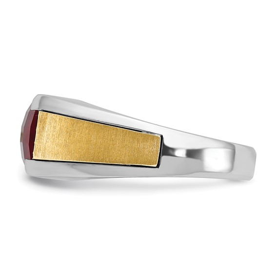 IBGoodman 14k Two-tone Men's Polished and Satin Lab Created Garnet and AA Quality Diamond Ring