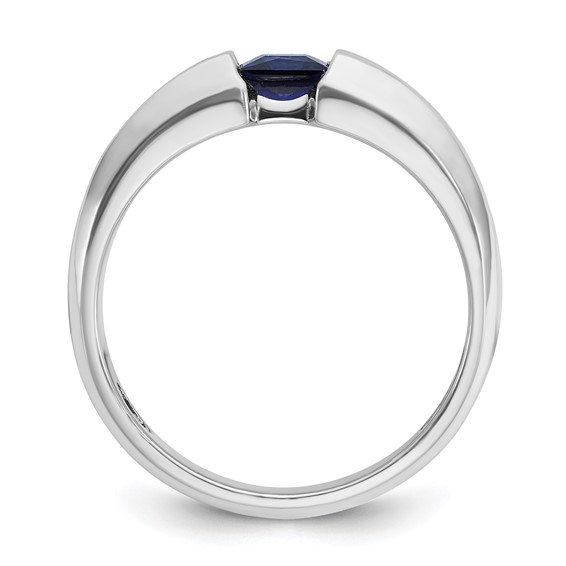 IB Goodman 14k White Gold Mens Polished Square Lab Created Sapphire and 1/5 Carat AA Quality Diamond Ring