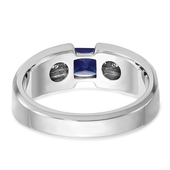 IB Goodman 14k White Gold Mens Polished Square Lab Created Sapphire and 1/5 Carat AA Quality Diamond Ring