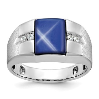 10kw IBGoodman Men's Cr.Blue Star Sapphire & Lab Grown Diamond Ring