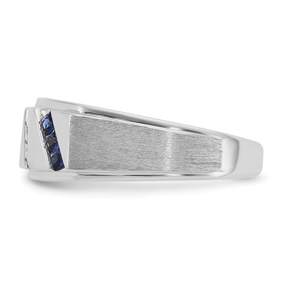 IB Goodman 14k White Gold Satin Lab Created Sapphire and 1/10 carat Diamond Complete Mens Ring