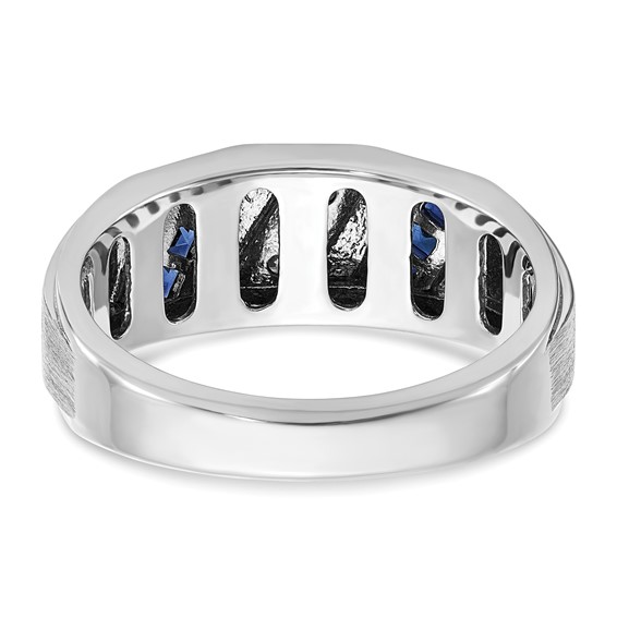 IB Goodman 14k White Gold Satin Lab Created Sapphire and 1/10 carat Diamond Complete Mens Ring