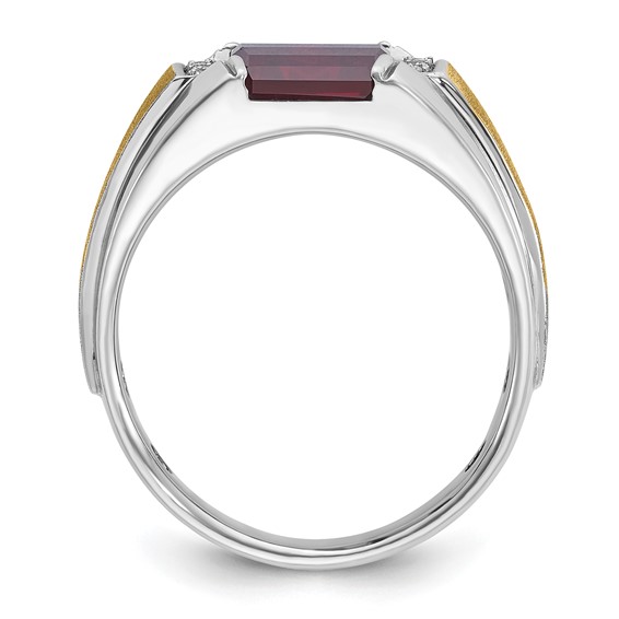 IB Goodman 14k Two-tone Mens Satin Barrel Lab Created Ruby and 1/20 carat Diamond Complete Ring