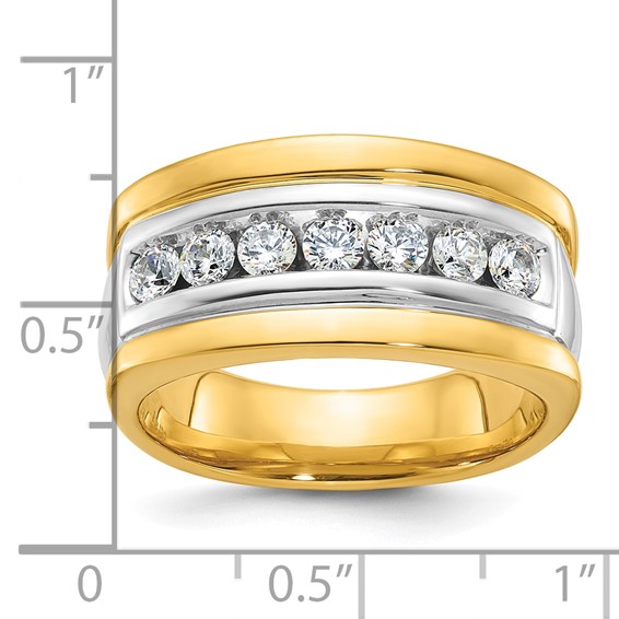 IBGoodman 14k Two-tone Men's Polished and Grooved 7-Stone 3/4 Carat AA Quality Diamond Ring