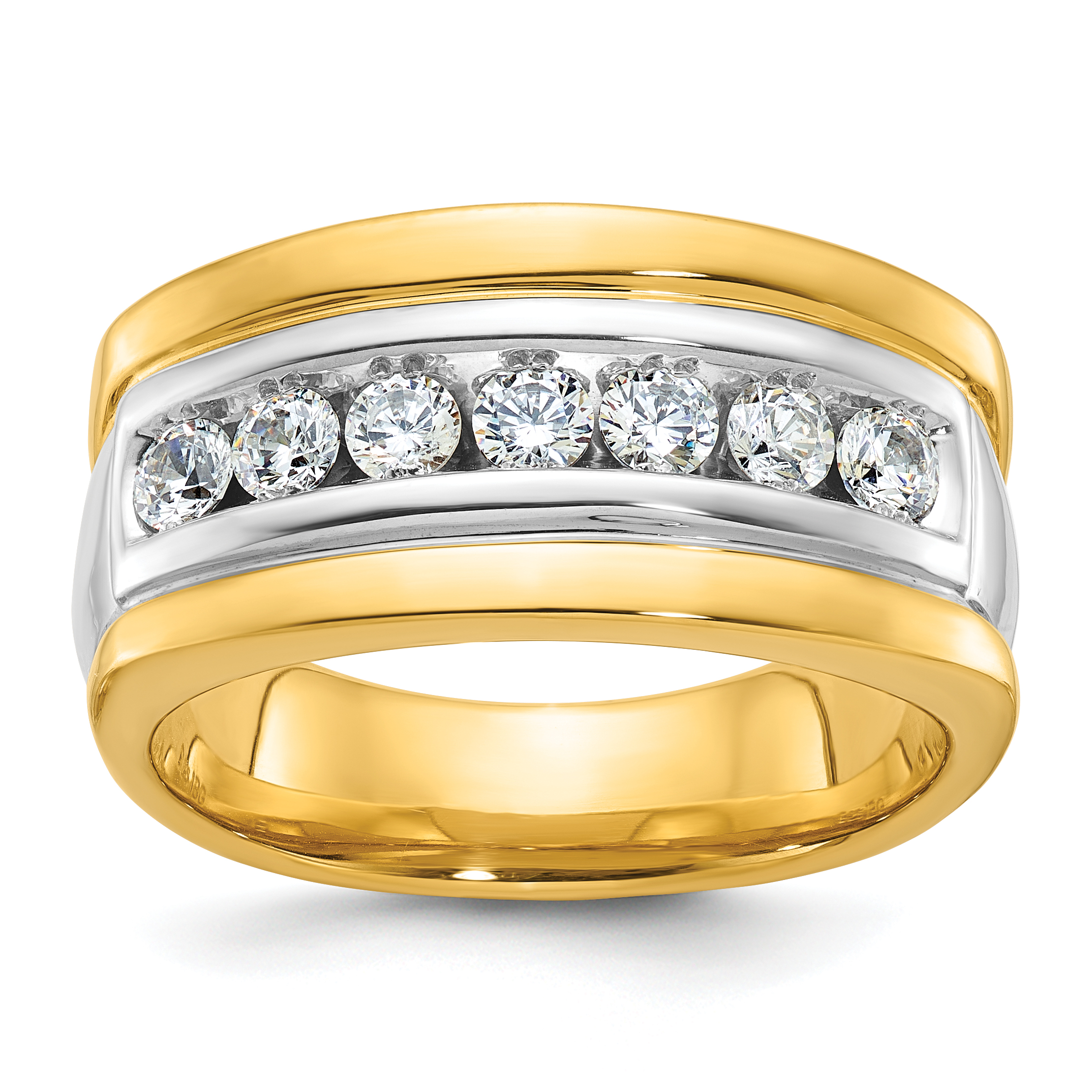 IBGoodman 14k Two-tone Men's Polished and Grooved 7-Stone 3/4 Carat AA Quality Diamond Ring (B58002-4YWAA)
