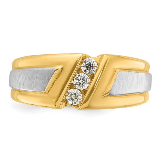 18k Two-tone IBGoodman Men's Polished and Satin 3-Stone Diamond Ring