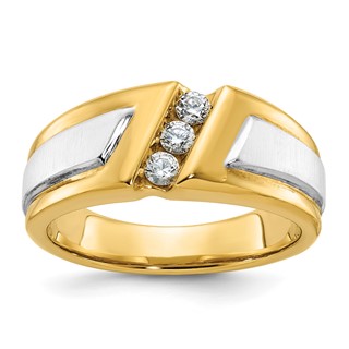 18k Two-tone IBGoodman Men's Polished and Satin 3-Stone Diamond Ring
