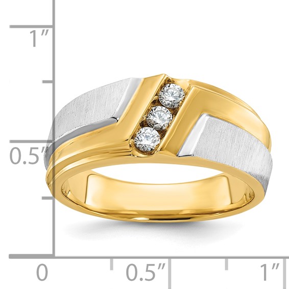 IBGoodman 14k Two-tone Men's Polished Satin and Grooved 3-Stone 1/4 Carat AA Quality Diamond Ring