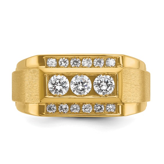IBGoodman 14k Men's Polished and Satin 3-Row 3/4 Carat AA Quality Diamond Ring
