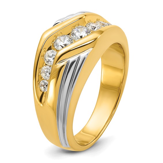 IBGoodman 14k Two-tone 1 carat Lab Grown Diamond VS/SI+ G+ Complete Polished and Grooved Men's Ring