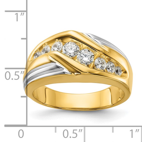 IBGoodman 14k Two-tone 1 carat Lab Grown Diamond VS/SI+ G+ Complete Polished and Grooved Men's Ring