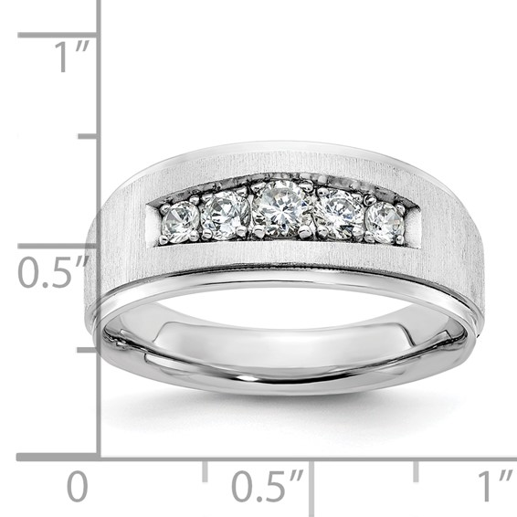 IBGoodman 14k White Gold Men's Polished and Brushed 5-Stone 1/2 Carat AA Quality Diamond Ring